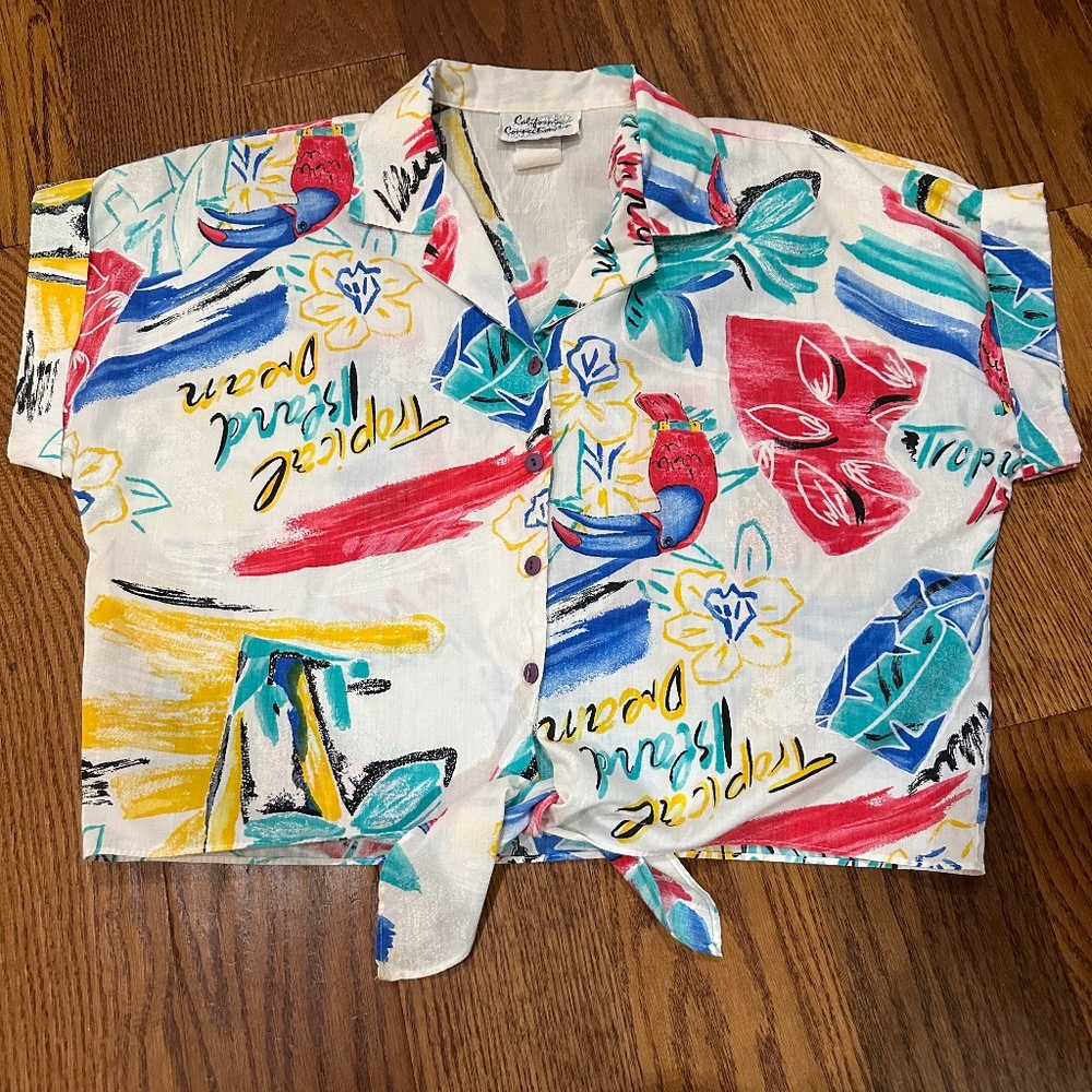 ! California Connection Vintage 90s Tropical Beach Vacation Crop Top Women S